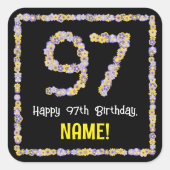 97誕生日:フローラ花数名前をカスタムする スクエアシール (正面)
