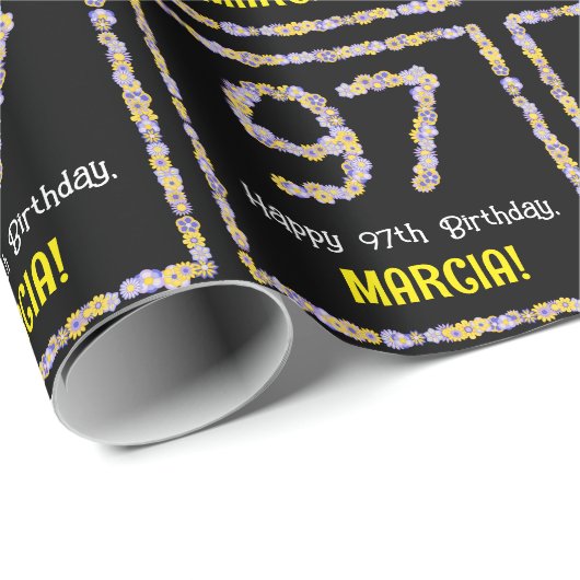 97誕生日:フローラ花数名前をカスタムする ラッピングペーパー (ロールコーナー)
