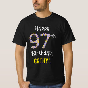 97誕生日:フローラ花数"97" +名前 Tシャツ