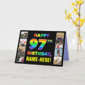 97誕生日:レインボー文字カスタム、写真&名前 カード (黄色い花)
