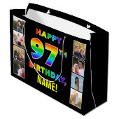 97誕生日：レインボー文字カスタム、写真&名前 ラージペーパーバッグ (裏面アングル)