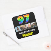 97誕生日:レインボー「97」、写真カスタムと名前 スクエアシール (封筒)