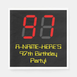 97誕生日：レッドデジタルクロックスタイル"97" +名前 スタンダードランチョンナプキン
