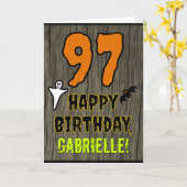 97誕生日:不気味ハロウィーンテーマ、名前をカスタムする カード (黄色い花)