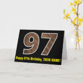 97誕生日:名前+フェイク木目パターン「97」 カード (黄色い花)