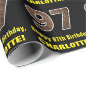 97誕生日:名前&フェイク木目パターン「97」 ラッピングペーパー (ロールコーナー)