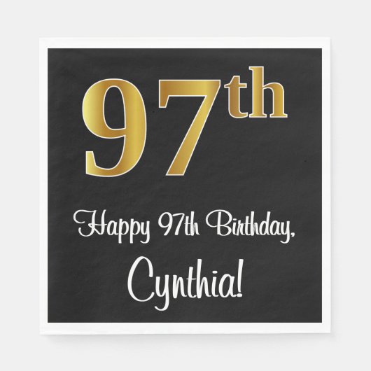 97誕生日～豪華エレガントなフェイク金ゴールド スタンダードランチョンナプキン (正面)