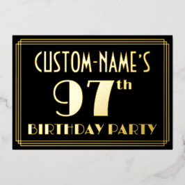 97th誕生日パーティー：アールデコを見る"97"，名前と 箔招待状