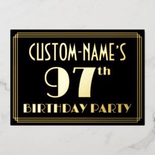 97th誕生日パーティー：アールデコを見る"97"，名前と 箔招待状