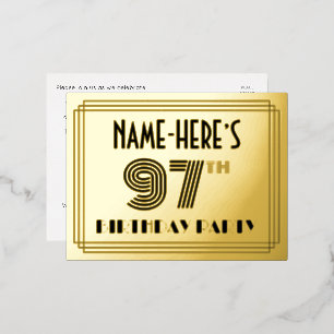 97th誕生日パーティー~アールデコスタイル「97」 +名前 箔招待状ポストカード