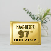 97th誕生日パーティー~アールデコスタイル「97」 +名前 箔招待状ポストカード (立ち正面)