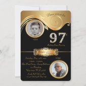 97th,誕生日マン97th,エレガント art deco,black 招待状 (正面)