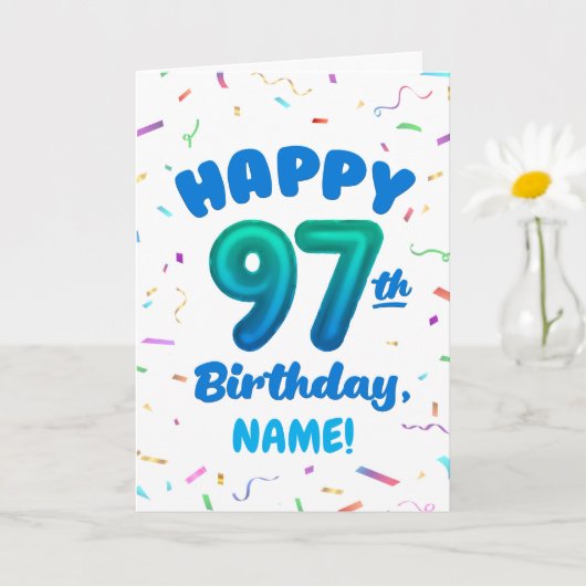 97th Balloon Number Custom Name Birthday Card カード (小さな植物)
