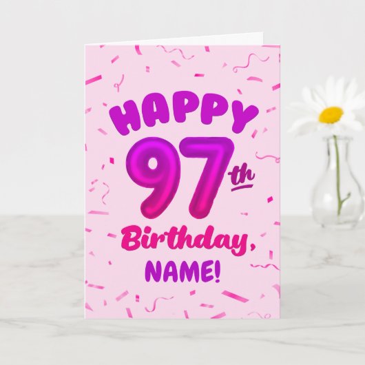 97th Balloon Number Custom Name Birthday Card カード (小さな植物)