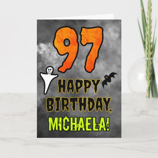 97th Birthday: Eerie Halloween Theme + Custom Name カード (正面)