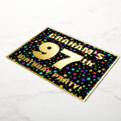 97th Birthday Party —おもしろいカラフル、Stars Pattern 箔招待状 (回転した状態)