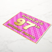 97th Birthday Party —おもしろいピンクのハートとストライプ 箔招待状 (回転した状態)