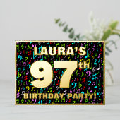 97th Birthday Party —おもしろい、音楽カラフル記号 箔招待状 (立ち正面)