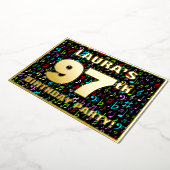 97th Birthday Party —おもしろい、音楽カラフル記号 箔招待状 (回転した状態)