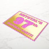 97th Birthday Party —はっきりした、おもしろい、ピンクストライプ色97 箔招待状 (回転した状態)