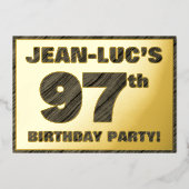 97th Birthday Party — はっきりしたWood Grainフェイク文字 箔招待状 (正面)