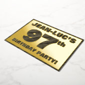 97th Birthday Party — はっきりしたWood Grainフェイク文字 箔招待状 (回転した状態)