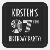 97th Birthday Party:アールデコスタイルと名前をカスタムする スクエアシール (正面)