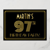 97th Birthday Party —アールデコスタイル「97」 +名前 箔招待状 (正面)