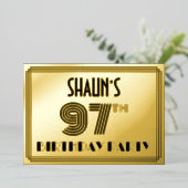 97th Birthday Party —アールデコスタイル「97」 & Name 箔招待状 (立ち正面)