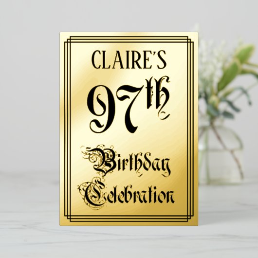97th Birthday Party – スクリプエレガントト+名前をカスタムする 箔招待状 (立ち正面)