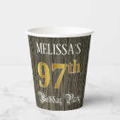 97th Birthday Party — フェイク金ゴールド&ウッドフェイク・ルックス 紙コップ (正面)