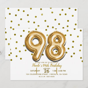 98ゴールドバルーン&紙吹雪 98歳の誕生日パーティー 招待状