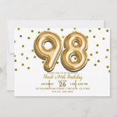 98個の金風船と紙吹雪 98歳の誕生日パーティー 招待状 (正面)