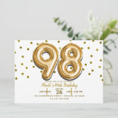 98個の金風船と紙吹雪 98歳の誕生日パーティー 招待状 (スタンド正面)