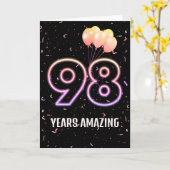98歳の誕生日バルーンとコンフェティ カード (黄色い花)