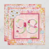 98歳の誕生日パーティーのスクラップブッキングスタイル 招待状 (正面/裏面)