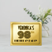 98歳の誕生日パーティー ~ アールデコ調の「98」+名前 箔招待状ポストカード (立ち正面)