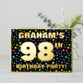 98歳の誕生日パーティー - 面白くてカラフルな星柄 箔招待状 (立ち正面)