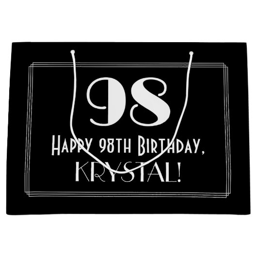 98歳の誕生日:アールデコ調のスタイル「98」、名前 ラージペーパーバッグ (正面)