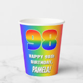 98歳の誕生日: カラフルで楽しいレインボーパターン #98 紙コップ (裏面)