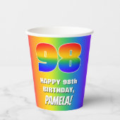 98歳の誕生日: カラフルで楽しいレインボーパターン #98 紙コップ (正面)