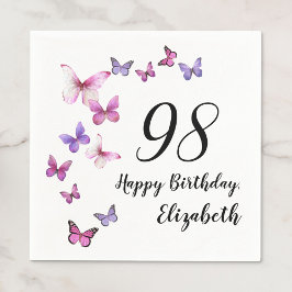 98歳の誕生日 ピンクのパープル蝶々 スタンダードカクテルナプキン
