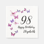 98歳の誕生日 ピンクのパープル蝶々 スタンダードカクテルナプキン (正面)