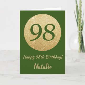 98番目の誕生日グリーンと金ゴールドグリッターカード カード