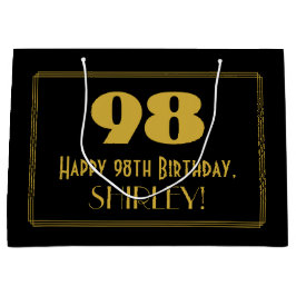 98番目の誕生日—インスパイアアールデコの外観「98」 & Name ラージペーパーバッグ