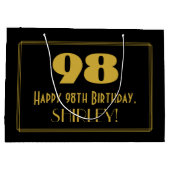 98番目の誕生日—インスパイアアールデコの外観「98」 & Name ラージペーパーバッグ (裏面)