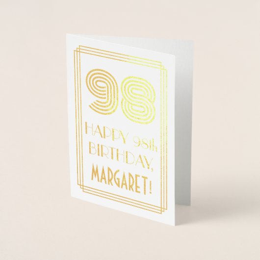 98番目の誕生日-インスパイアアールデコルック"98" & Name 箔カード (正面)