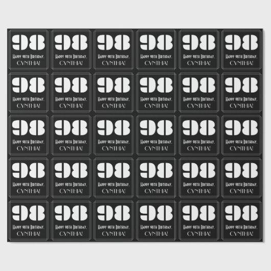 98番目の誕生日:インスパイアアールデコ「98」の検索と名前 ラッピングペーパー (フラット)