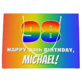 98番目の誕生日: カラフル, Rainbow Pattern # 98 ラージペーパーバッグ