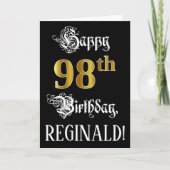 98番目の誕生日:ファンシースクリプト、フェイク金ゴールド・ルック、名前 カード (正面)
